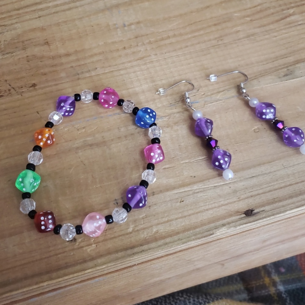 "The Glambler" bracelet, and earring, dice set.
